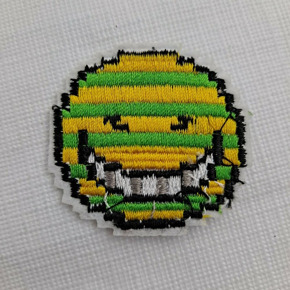 Embroidered Patch Smily Face Striped Yellow Green